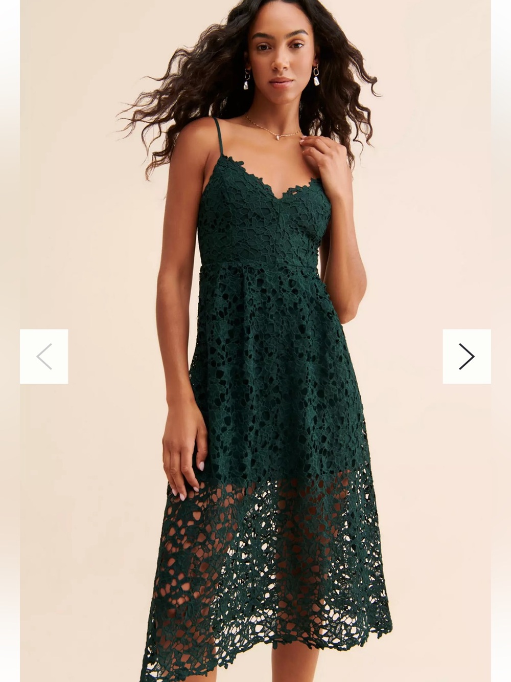 ASTR the Label Lace Overlay V-Neck Midi Dress Size Large Forest Green